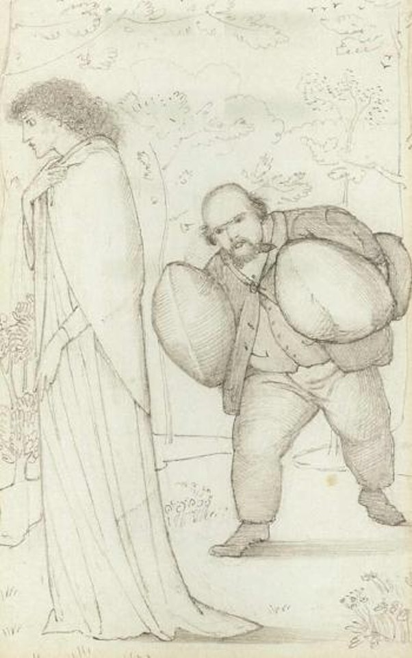 Dante Gabriel Rossetti bringing cushion to Jane Morris by Edward Coley Burne-Jones