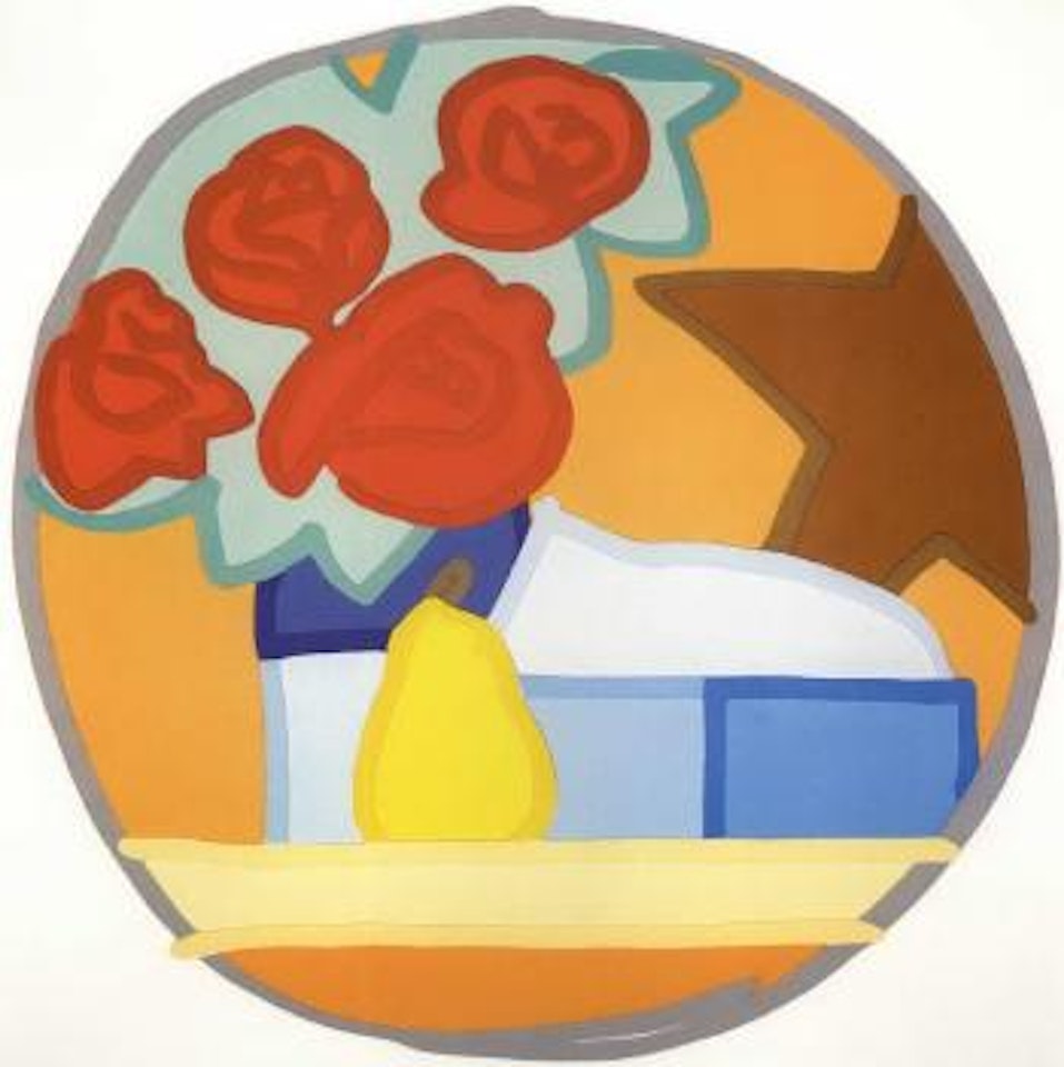Still life with four roses and pear by Tom Wesselmann