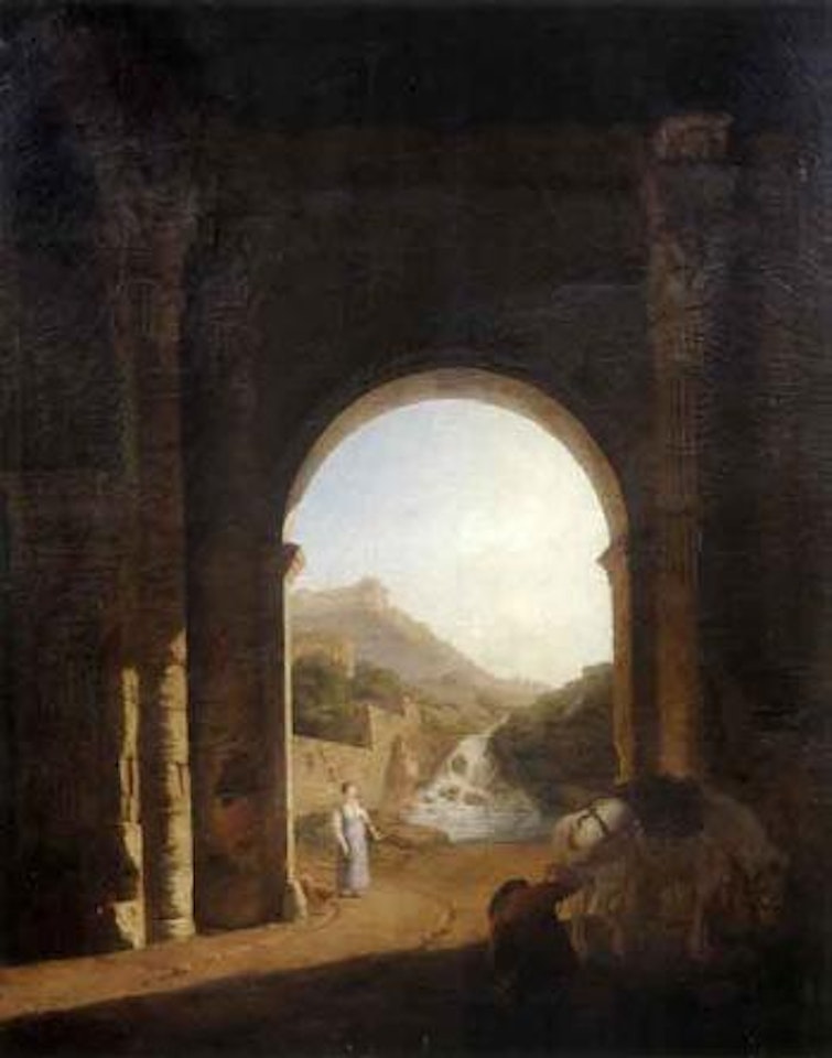 Cavalier et berger sous une arche by French School