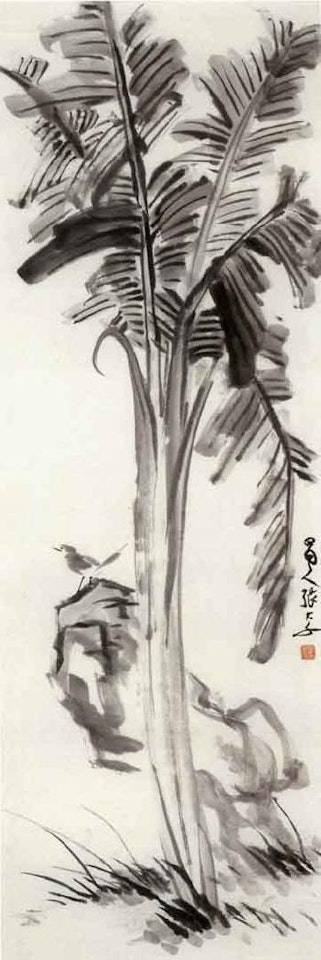 Plantain leaves and bird by Zhang Daqian