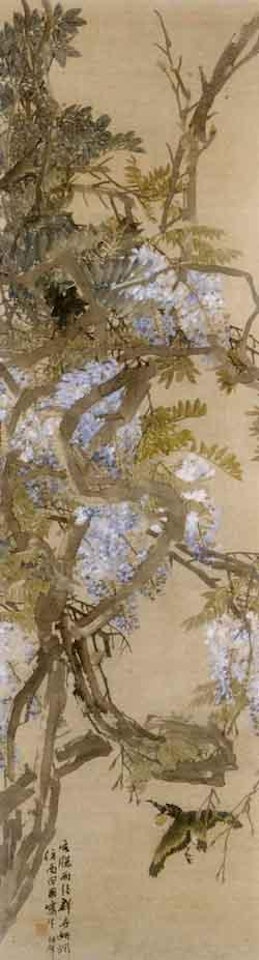 Wisteria and bird by Ren Bonian
