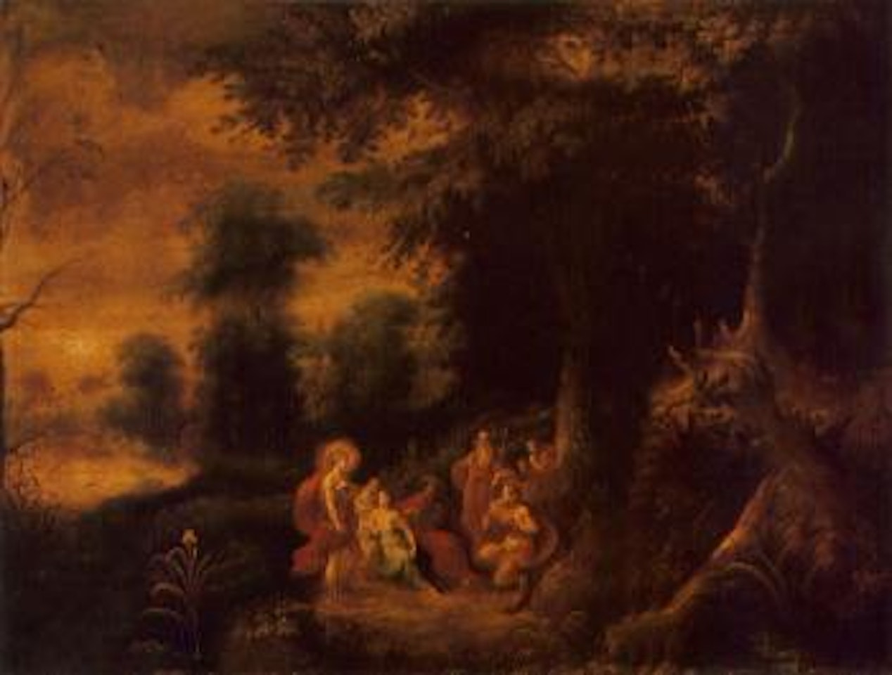 Wooded landscape with the judgement of Midas by Frans Francken by Abraham Govaerts