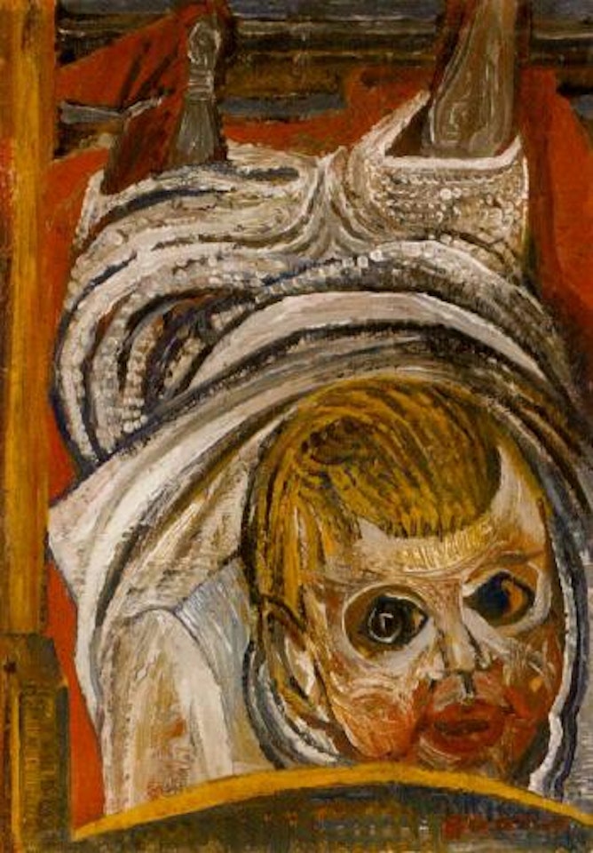 Young girl lying on a bed by John Bratby