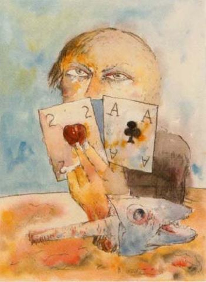 Ace of clubs, two of hearts by John Bellany