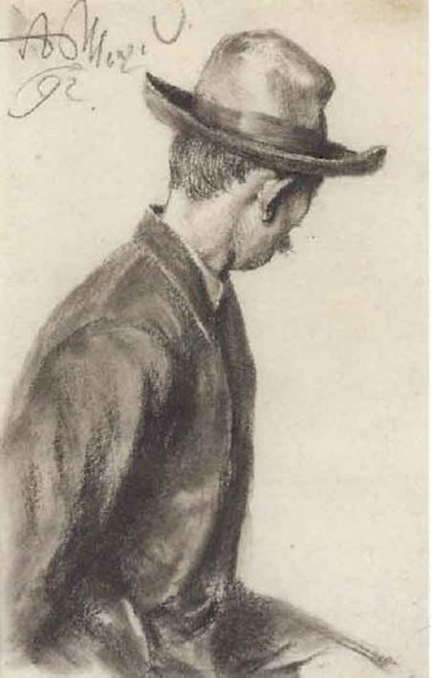 Seated man in a hat by Adolph Menzel