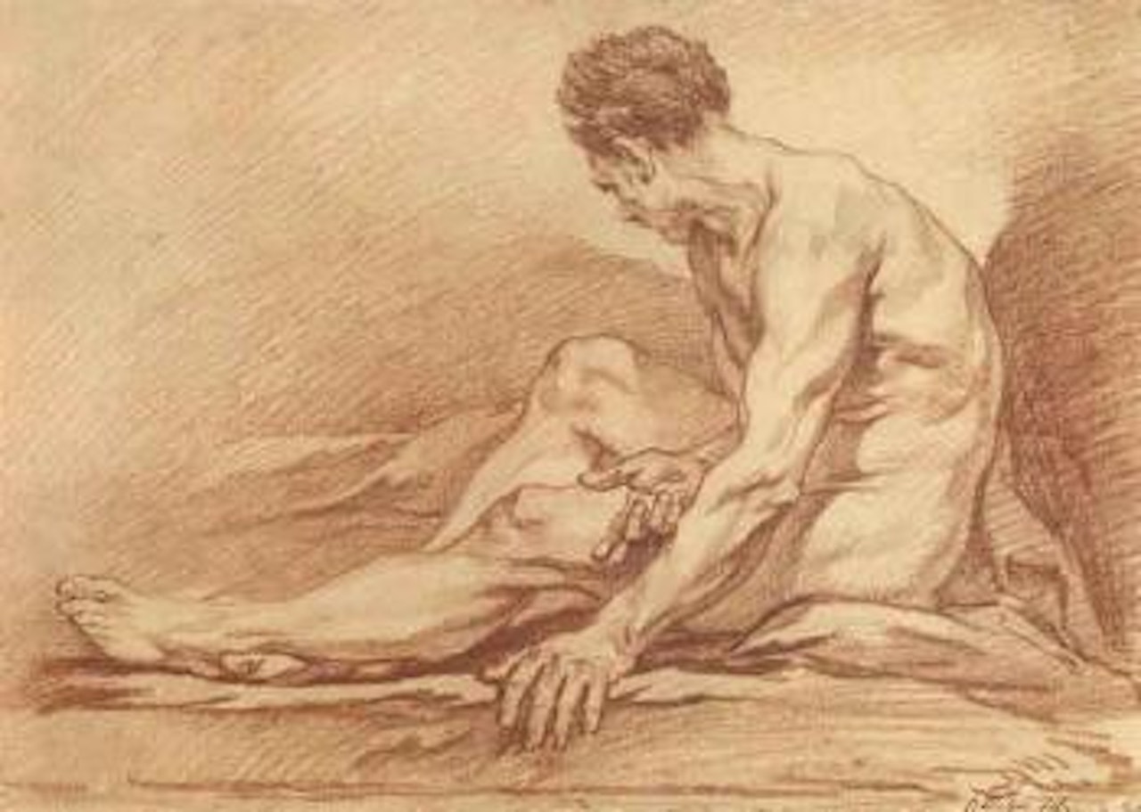 Male nude seated in profile by Francois Boucher