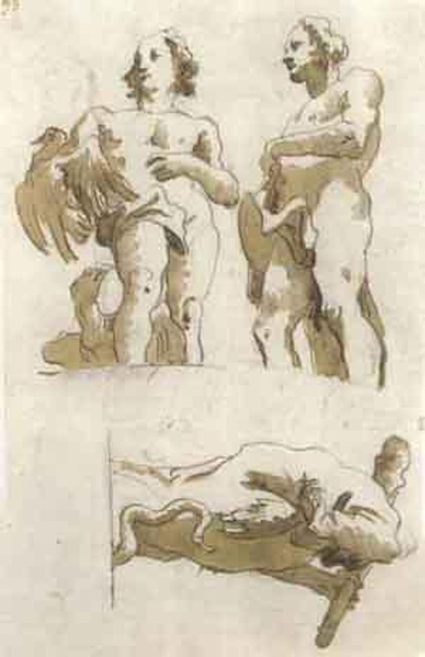 Two studies of Ganymade and one of Hercules. Two studies of Hercules by Giovanni Domenico Tiepolo