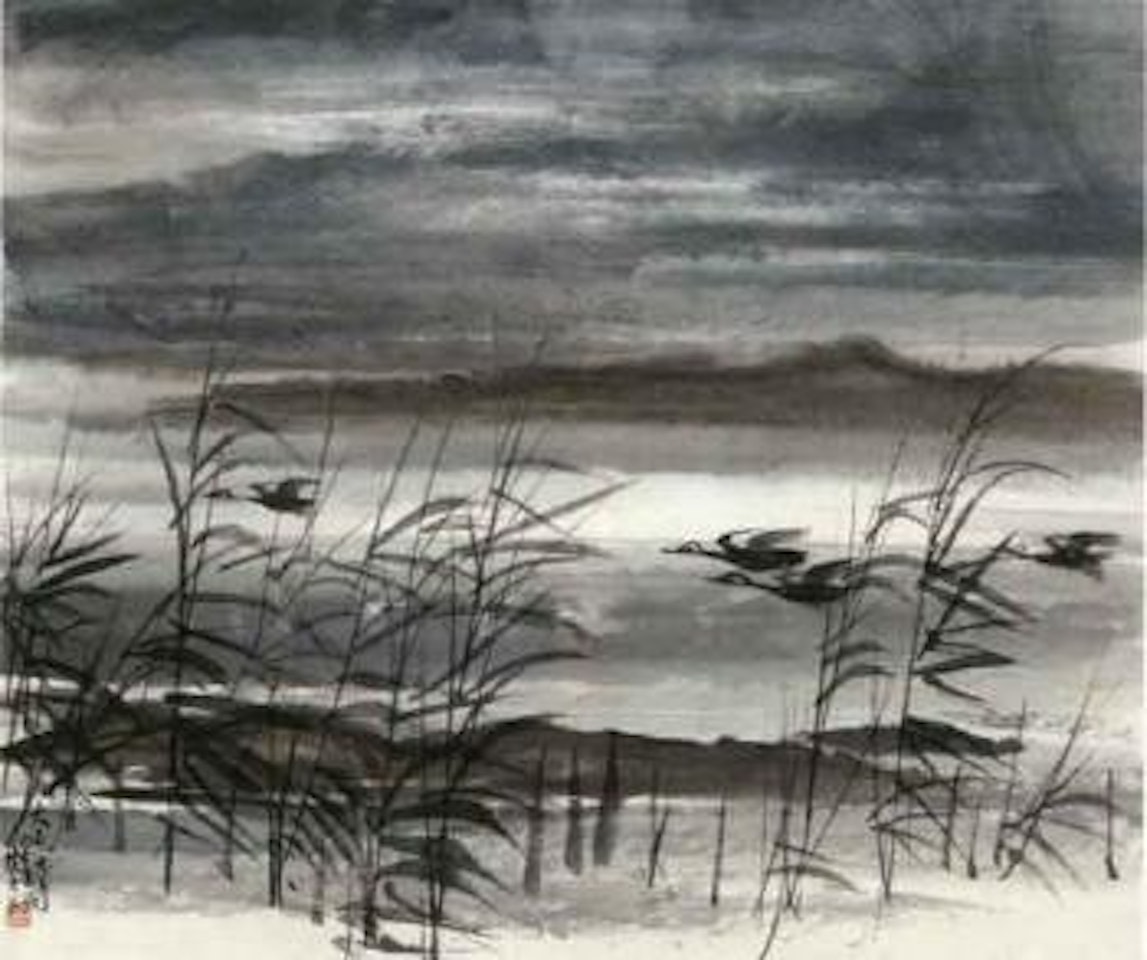 Geese and reed by Lin Fengmian