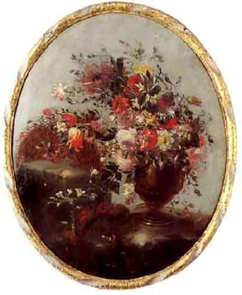 Flowers in metal vases by Venetian School