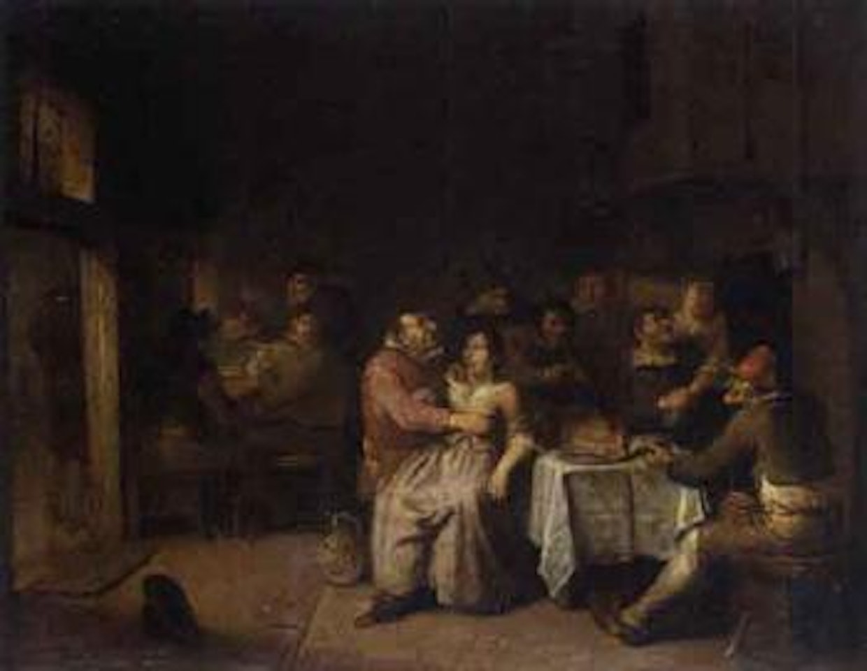 Tavern interior with boors eating, drinking and smoking by Egbert van Heemskerk III