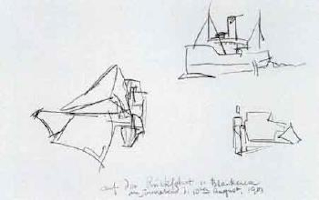 Sailing ship and steamer by Lyonel Feininger