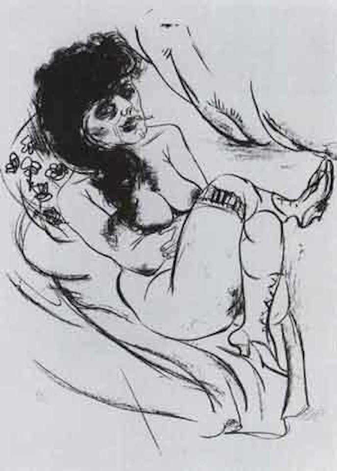 Reclining nude - seated with cigarette by Otto Dix