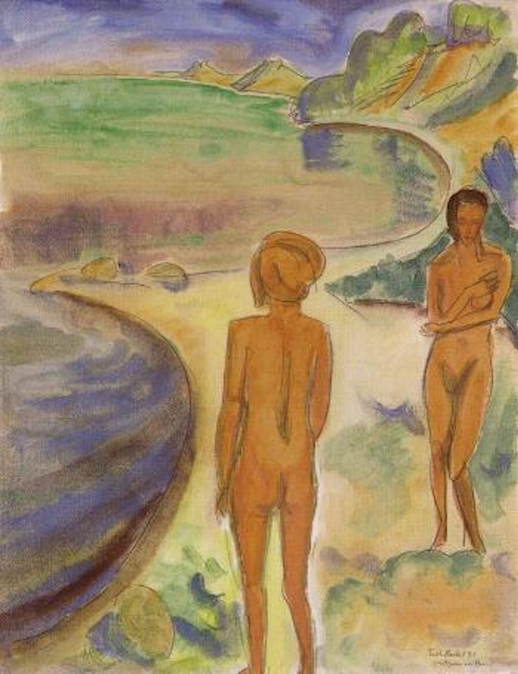 Two figures on beach by Erich Heckel