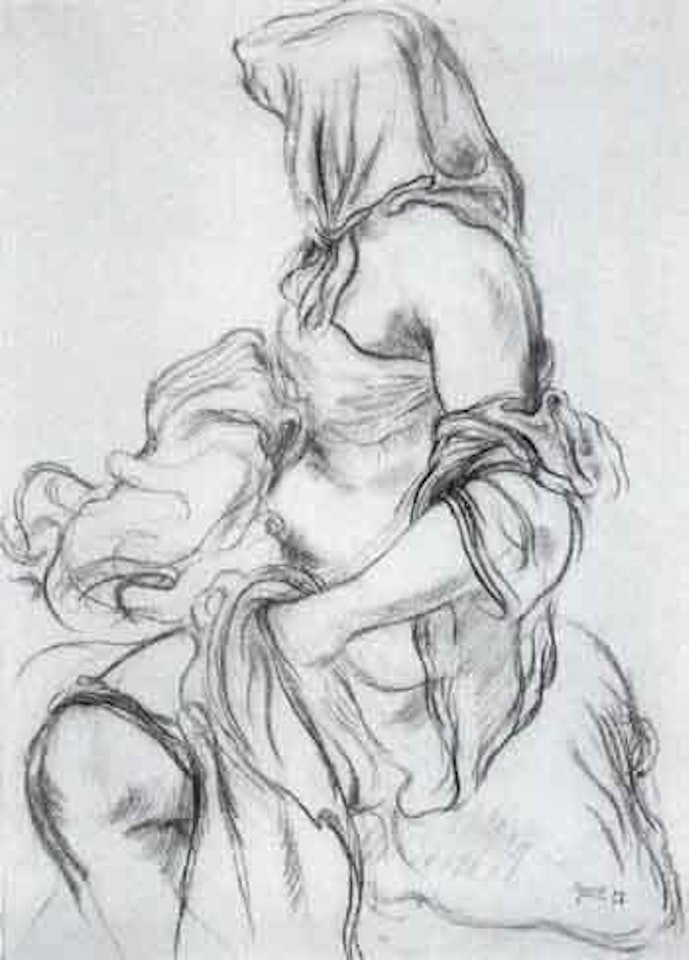 Seated woman wearing headscarf by George Grosz