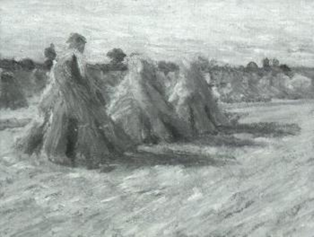 Landscape with two trees and cows. Landscape with hayricks by Kurt Schwitters