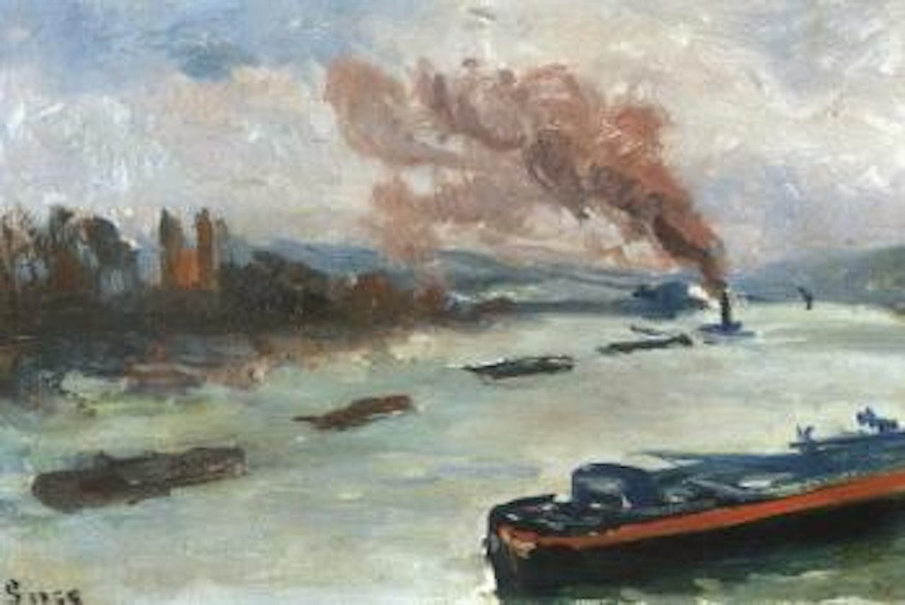 Les peniches a Rolleboise by Maximilien Luce