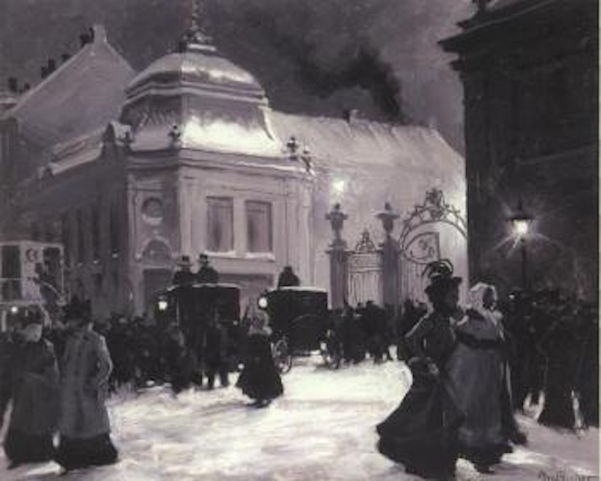 After the concert - many figures by Odd Fellows Palace in Bredgade by Paul Fischer