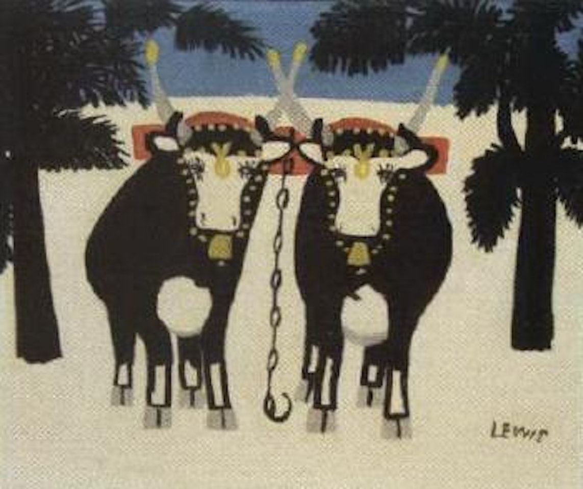 Oxen team in winter by Maud Lewis
