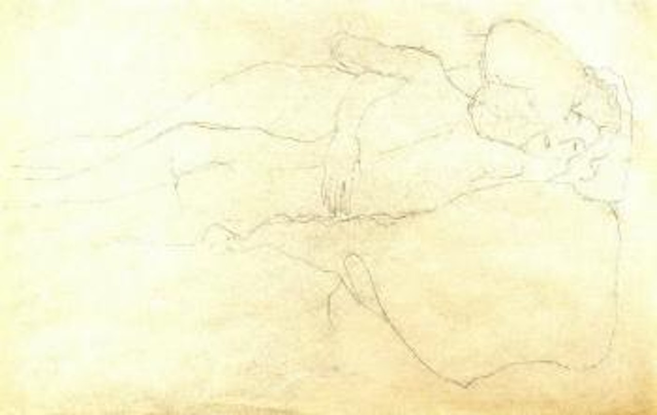 Reclining friends, towards the right, with the back of front one showing by Gustav Klimt