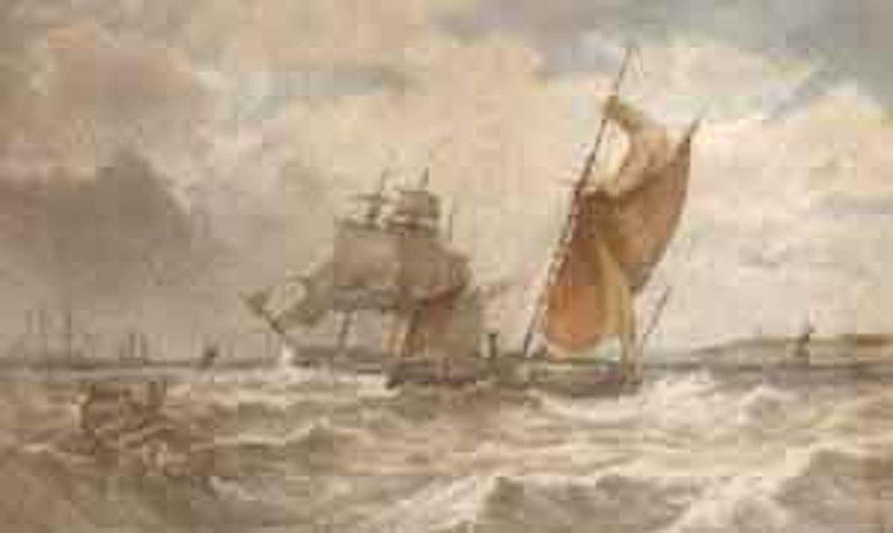 Sailing ships off the coast by Thomas Bush Hardy