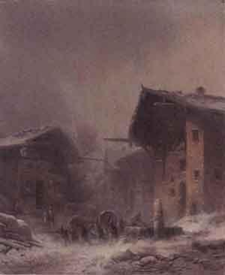 Group of children in a village street in winter by Anton Doll