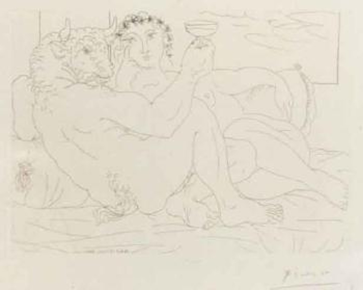 Le repos du minotaure, champagne et amante by Pablo Picasso