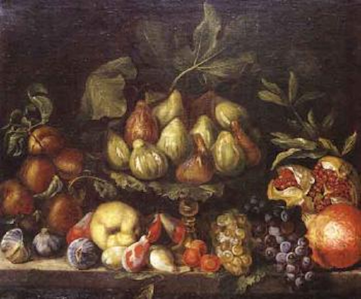Nature morte a la coupe de figues et fruits sur un entablement by Michele Pace del Campidoglio