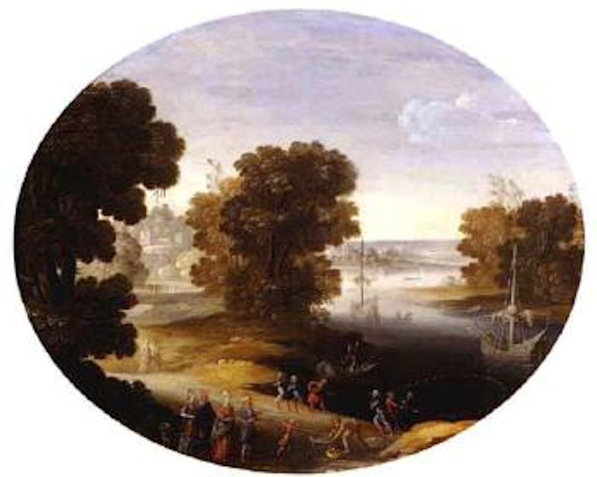 Paysage fluvial avec des pecheurs remontant leur filet by Paul Bril