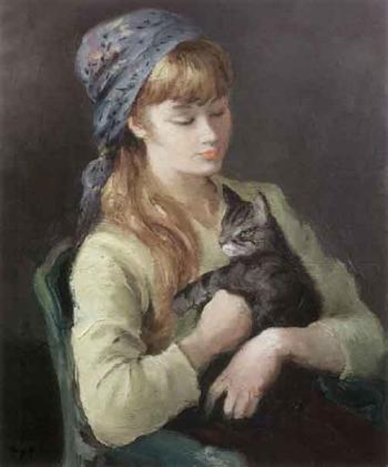 Jeune femme au chat by Marcel Dyf