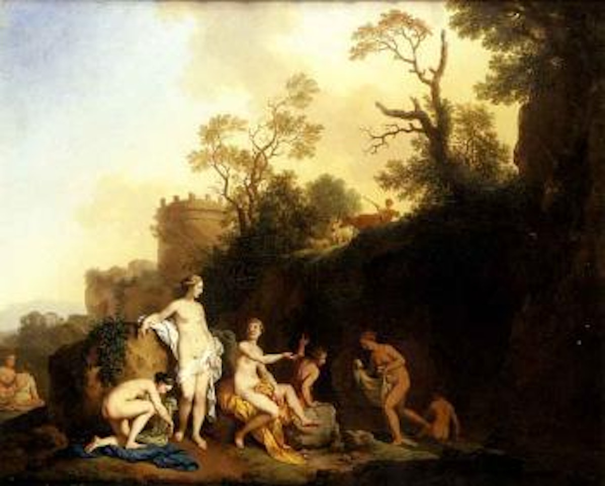 Jeune berger apercevant des baigneuses dans un paysage by Christian Wilhelm Ernst Dietrich