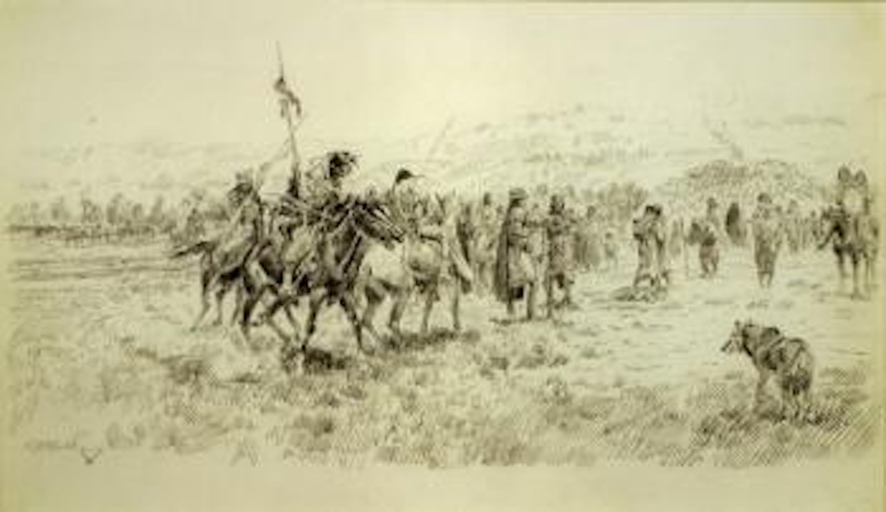 Meeting of Sacajawea and her relatives of the Shoshone Tribe by Charles M Russell