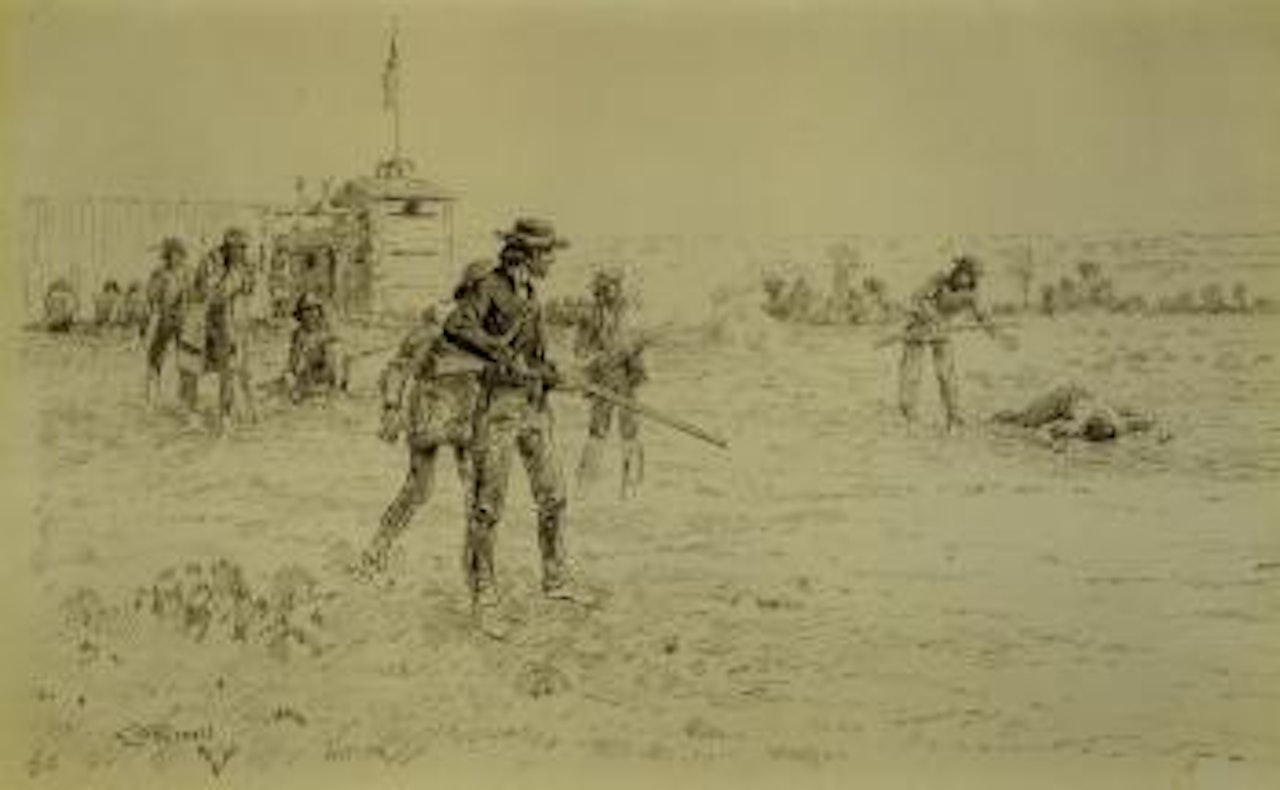 Trapper's fracas outside the walls of ft. union by Charles M Russell