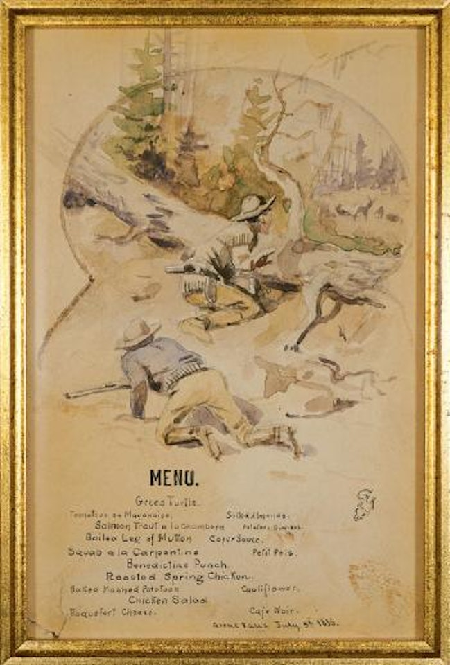 Hunting scene on Menu by Charles M Russell