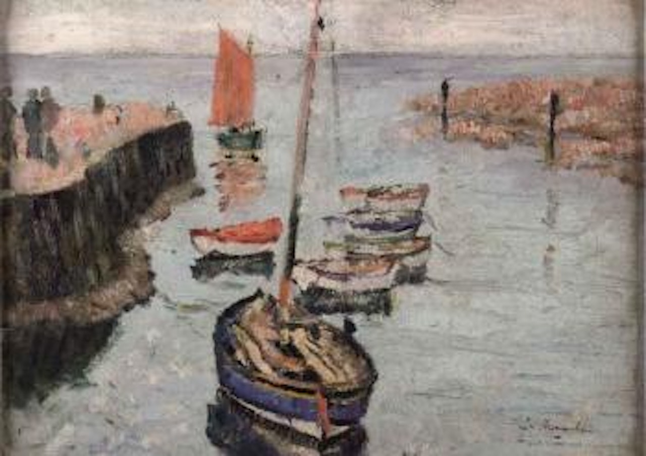 Red sail, Largo harbour by George Leslie Hunter