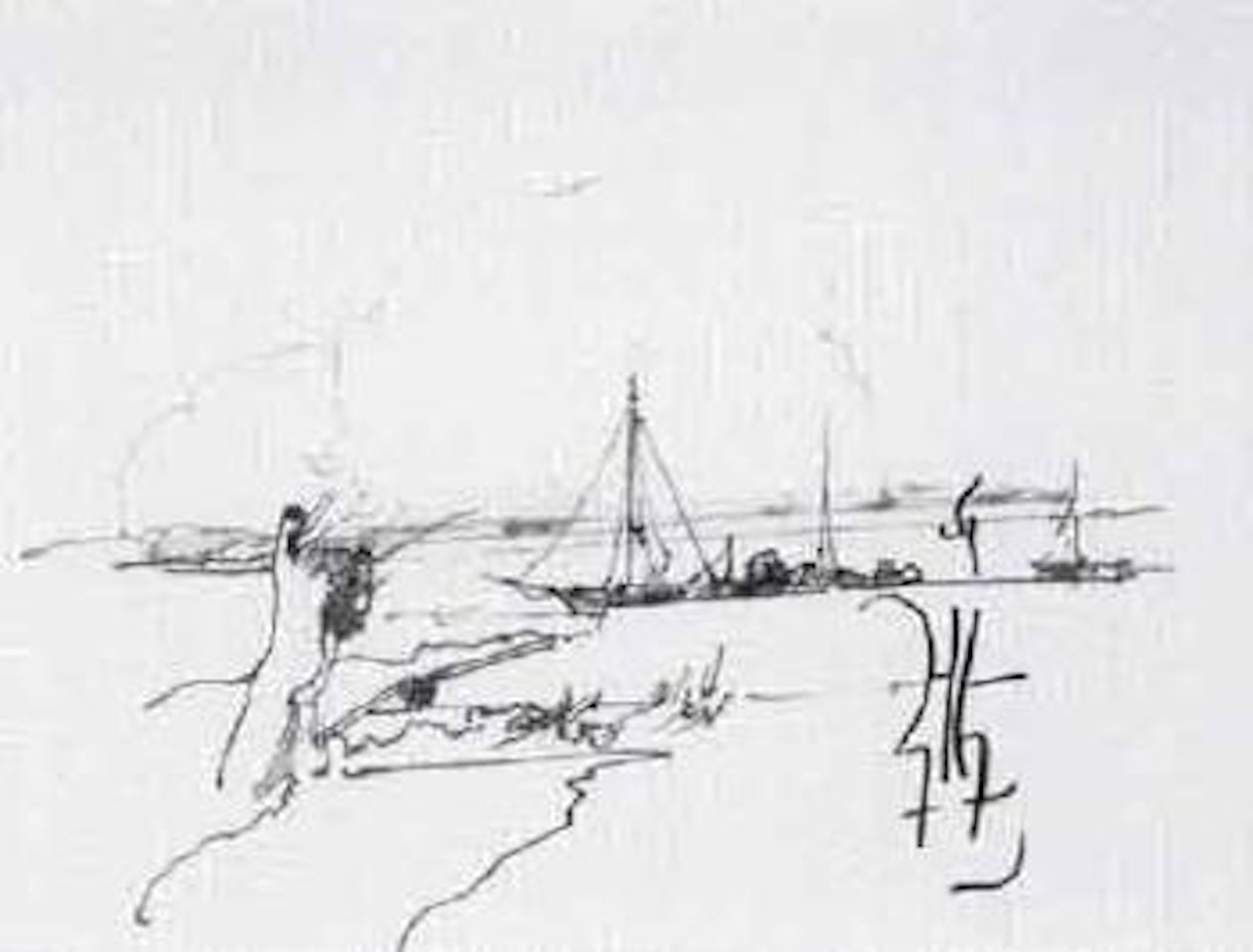 Landscape with sailing ships by Horst Janssen