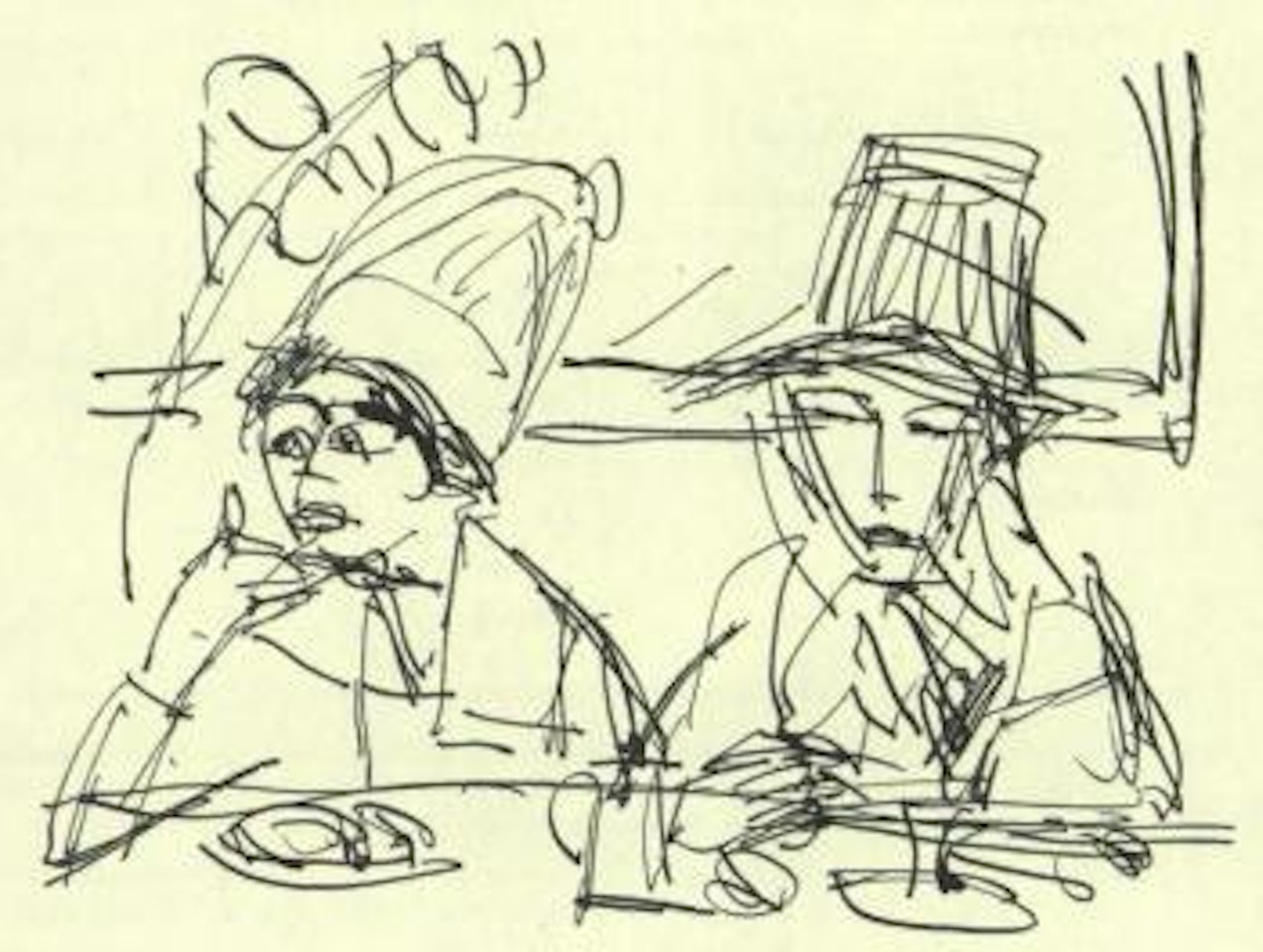 Two girls wearing hats by Ernst Ludwig Kirchner