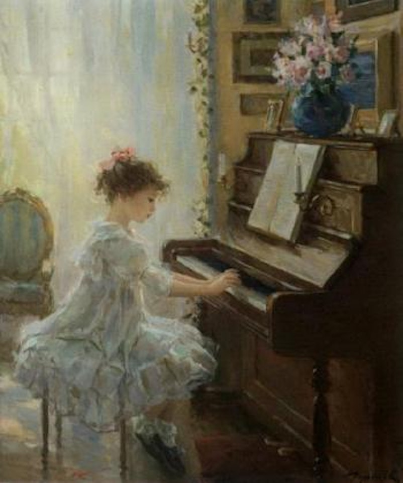 Young girl at the piano by Constantin Razoumov