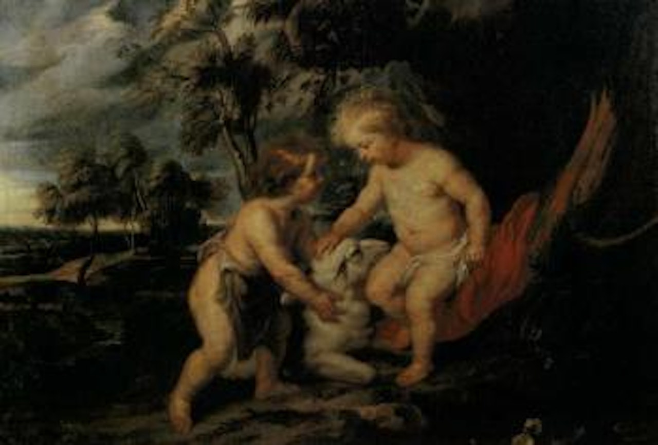 Baby Jesus and young Saint John in a landscape scene by Peter Paul Rubens