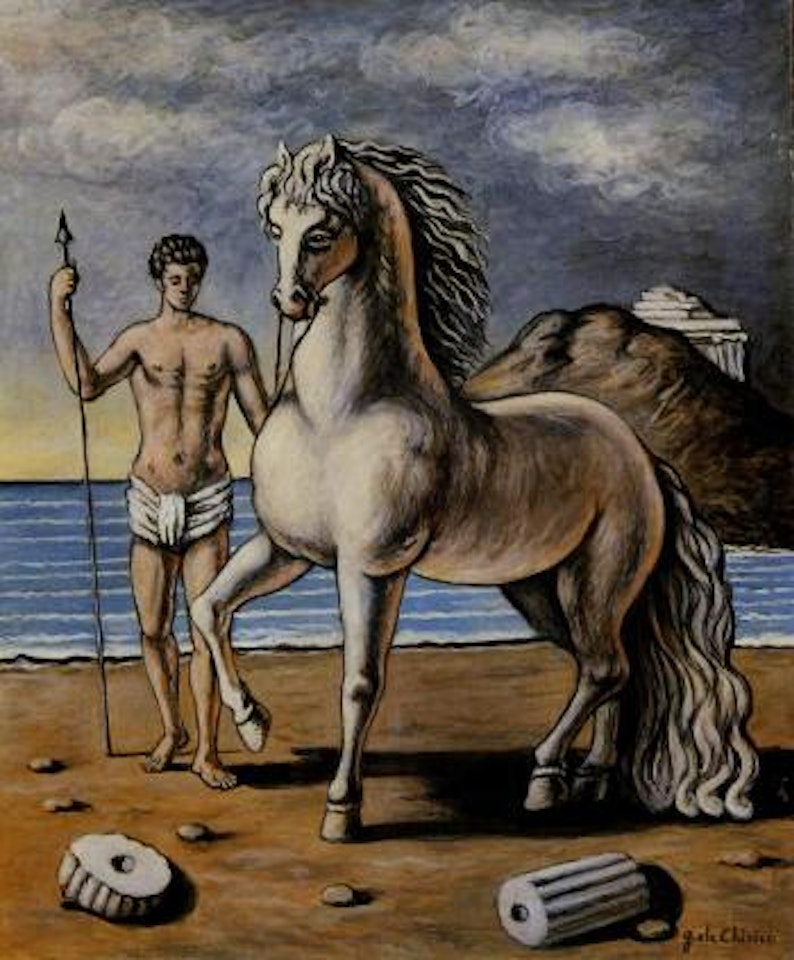 Cavallo con cavaliere in riva al mare by Giorgio de Chirico