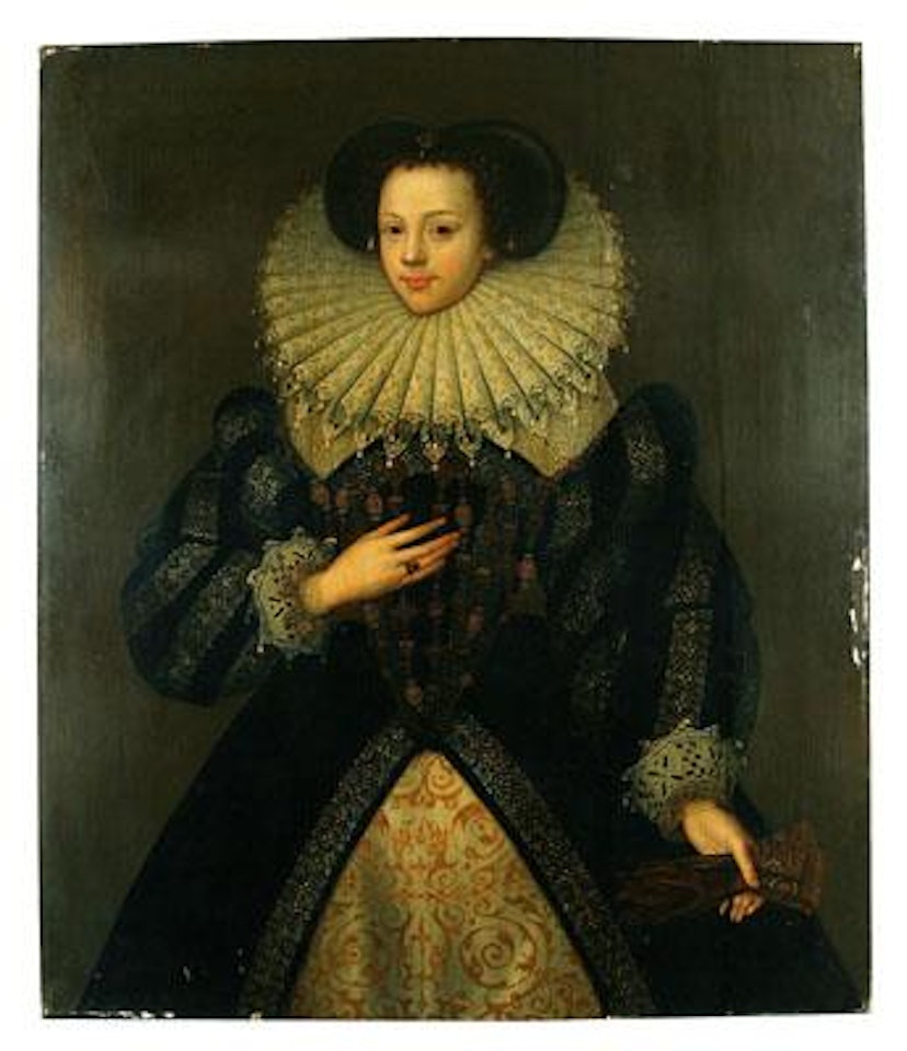 Portrait of Mary Kytson holding a pair of gloves by English School