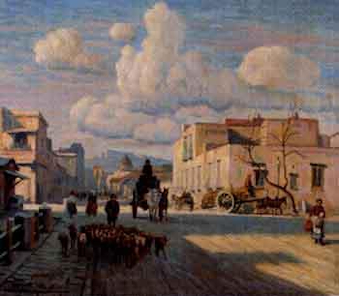 Street scene in Naples with shepherd and goats by Paul Fischer