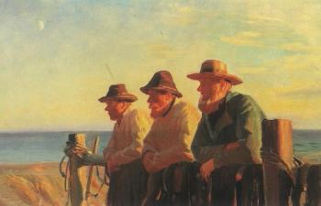 Fishermen in sunshine at Skagen Strand by Michael Ancher