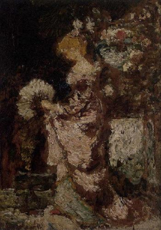 Jeune femme a l'eventail by Adolphe Monticelli