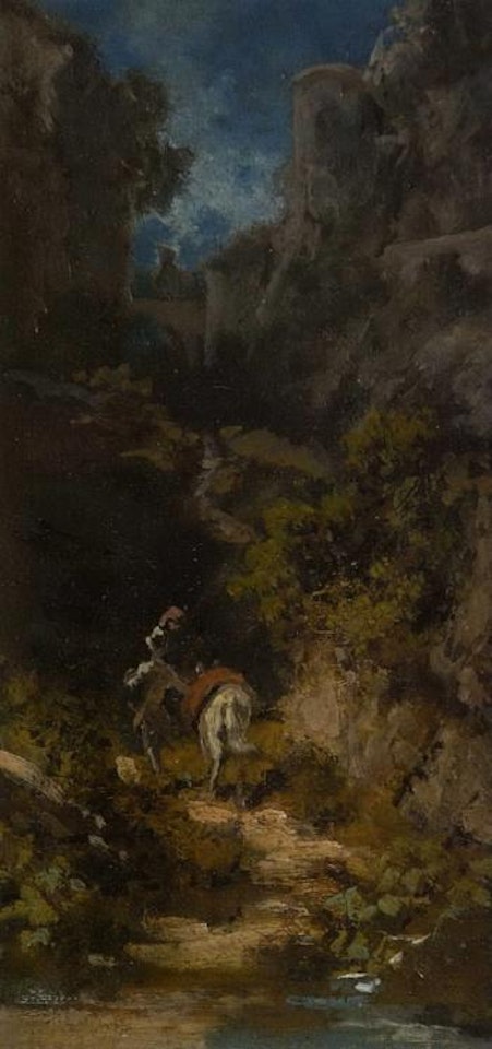 Don Quixote with horse in gorge by Carl Spitzweg