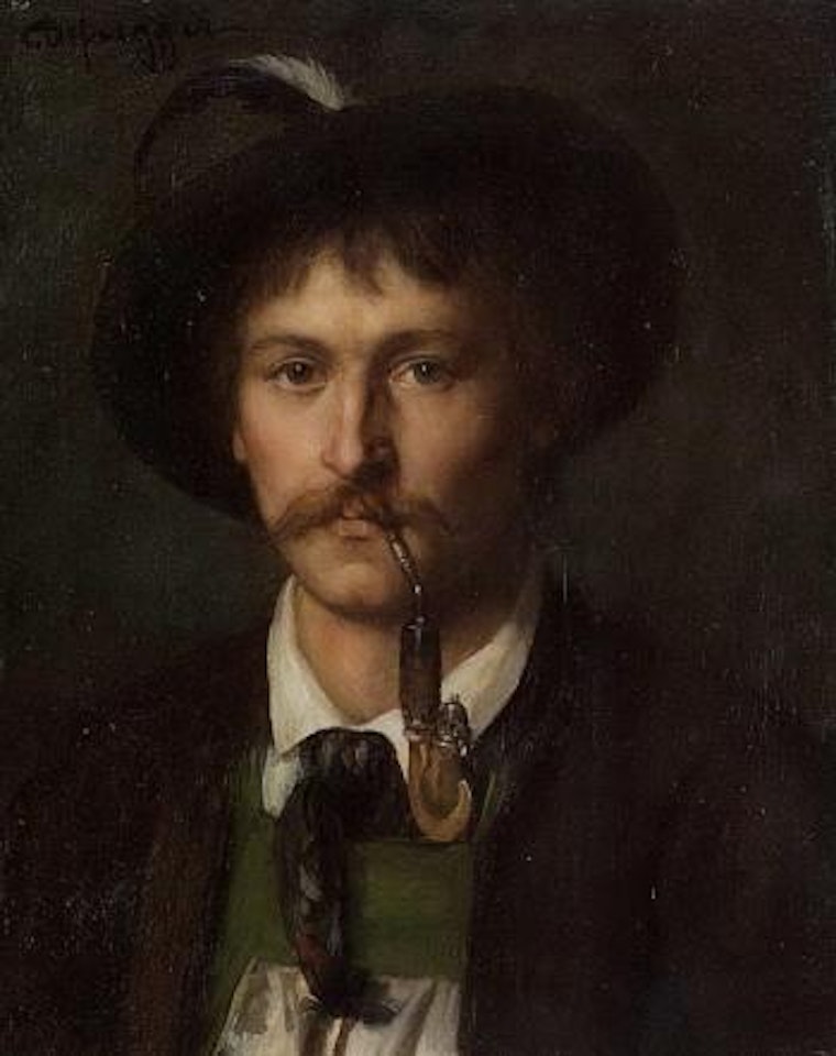 Portrait of young peasant with pipe by Franz von Defregger