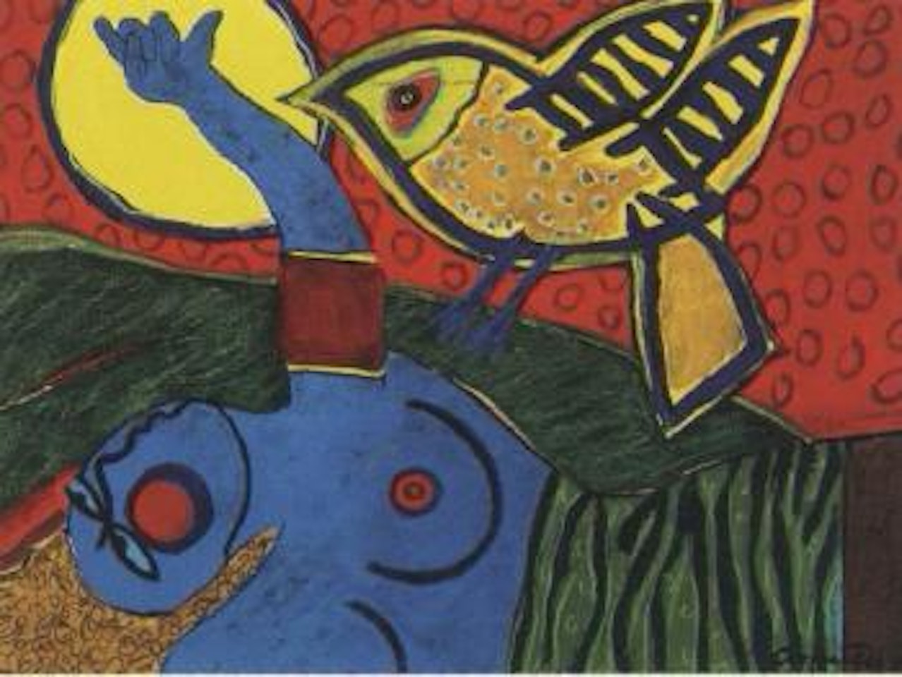 Reclining woman and bird by Corneille