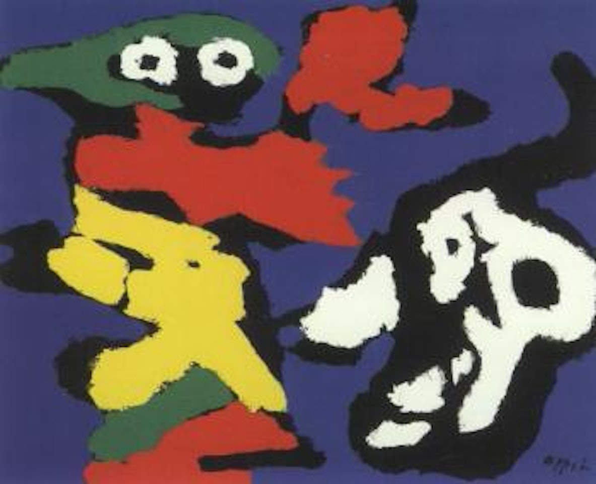 Figure composition on blue background by Karel Appel