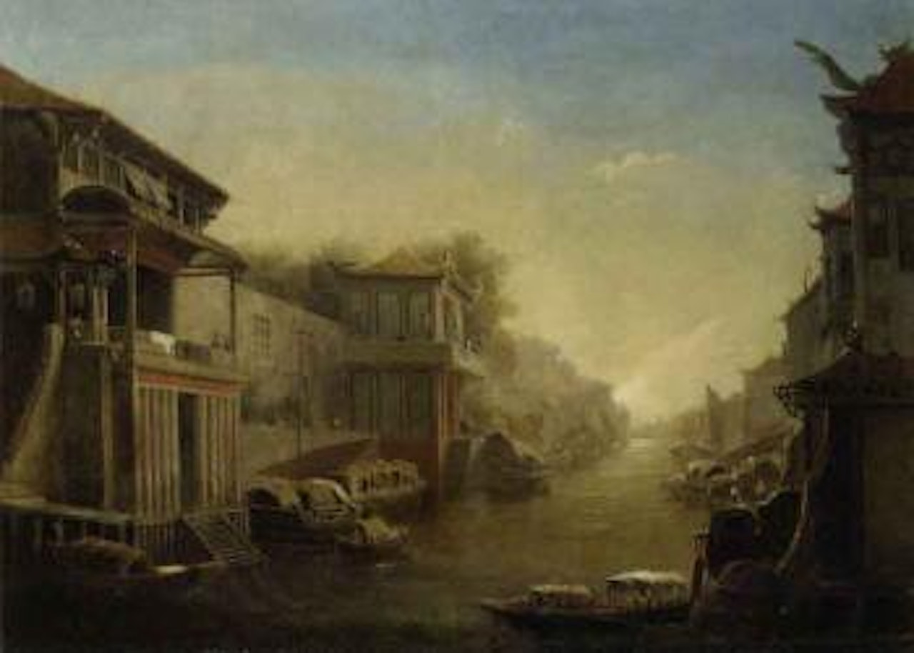 Canal scene, Canton by French School