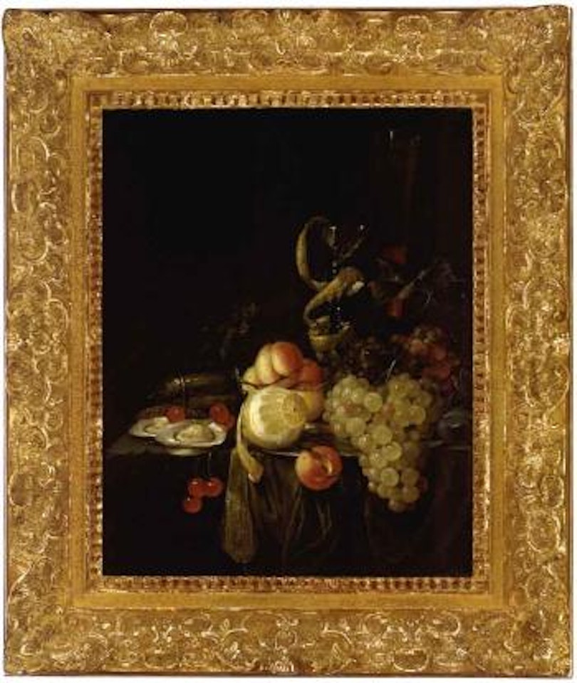 Still life with fruit, Venetian glass and silver sugar castor by Cornelis de Heem