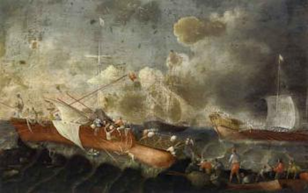 Naval battle by Cornelis de Wael